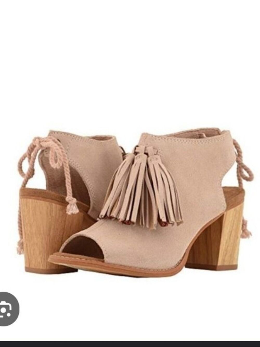 Tassel Blush Suede Block Heel Toms Bootie Sandal Size 7.5